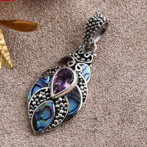 Bali Legacy Abalone Shell and Rose De France Amethyst 1.20 ctw Pendant
